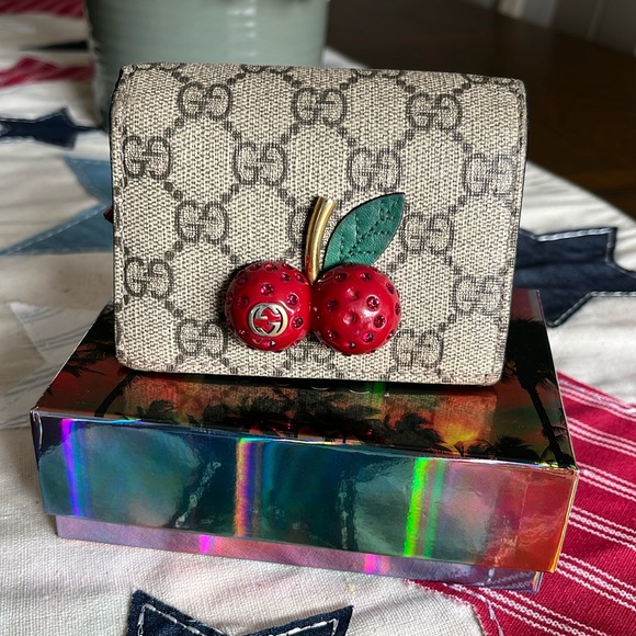 Gucci Handbags - GUCCI SUPREME CHERRY WALLET